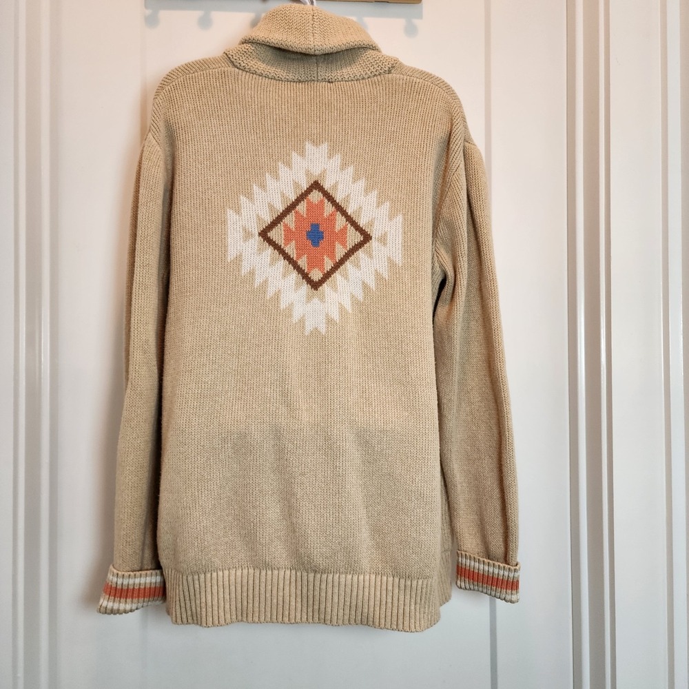 Pendleton Cardigan Tan Aztec Sweater Cotton Shawl Collar Southwestern Western L - Picture 2 of 15